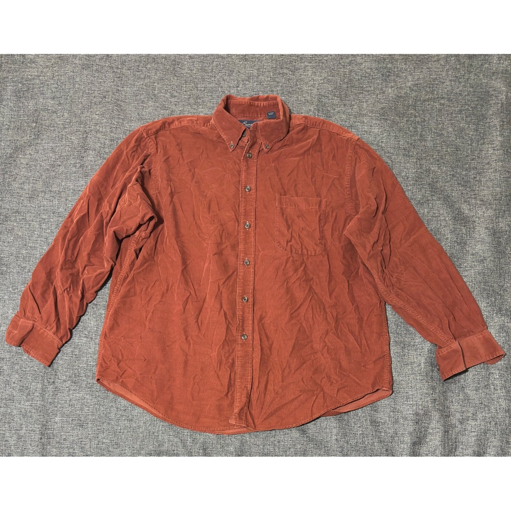 Roundtree & Yorke Mens XL Button Down Shirt Corduroy Long Sleeve Burnt Orange